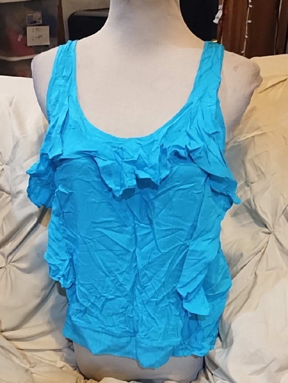 Zara Bright Turquoise Ruffle Tank Top